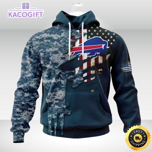 personalized nfl buffalo bills hoodie special navy camo veteran design 3d unisex hoodie