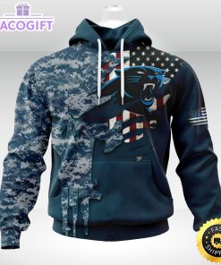 personalized nfl carolina panthers hoodie special navy camo veteran design 3d unisex hoodie