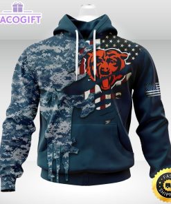 personalized nfl chicago bears hoodie special navy camo veteran design 3d unisex hoodie