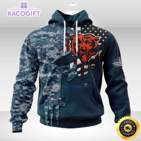 personalized nfl chicago bears hoodie special navy camo veteran design 3d unisex hoodie