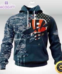 personalized nfl cincinnati bengals hoodie special navy camo veteran design 3d unisex hoodie