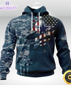 personalized nfl dallas cowboys hoodie special navy camo veteran design 3d unisex hoodie