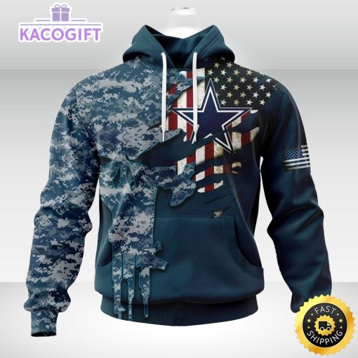 personalized nfl dallas cowboys hoodie special navy camo veteran design 3d unisex hoodie