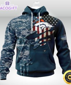 personalized nfl denver broncos hoodie special navy camo veteran design 3d unisex hoodie