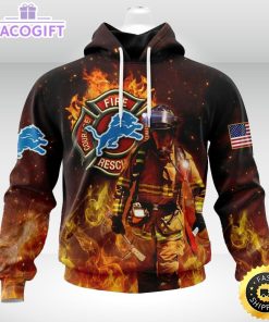 personalized nfl detroit lions hoodie honor firefighters first responders unisex hoodie