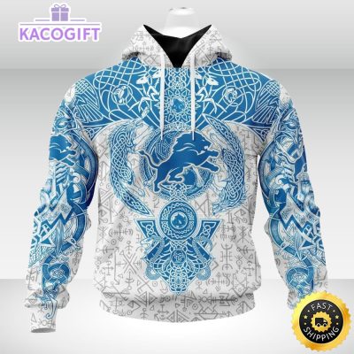 personalized nfl detroit lions hoodie norse viking symbols unisex hoodie