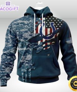 personalized nfl indianapolis colts hoodie special navy camo veteran design 3d unisex hoodie