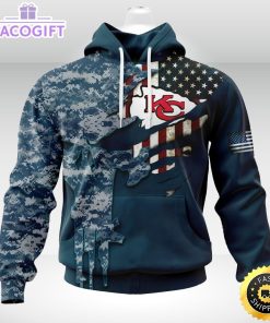 personalized nfl kansas city chiefs hoodie special navy camo veteran design 3d unisex hoodie