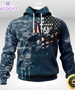 personalized nfl las vegas raiders hoodie special navy camo veteran design 3d unisex hoodie