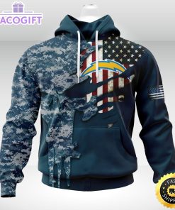 personalized nfl los angeles chargers hoodie special navy camo veteran design 3d unisex hoodie