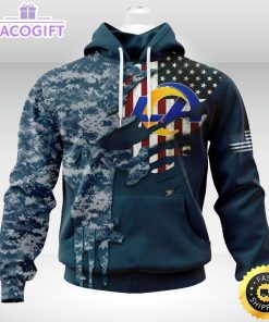 personalized nfl los angeles rams hoodie special navy camo veteran design 3d unisex hoodie