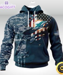 personalized nfl miami dolphins hoodie special navy camo veteran design 3d unisex hoodie