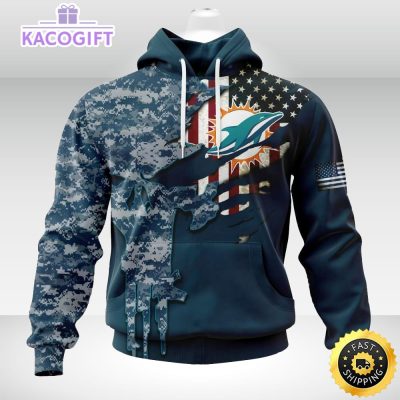 personalized nfl miami dolphins hoodie special navy camo veteran design 3d unisex hoodie