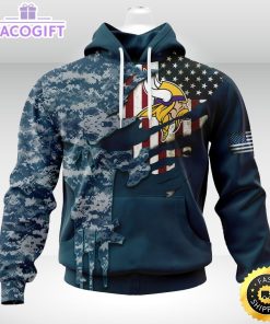 personalized nfl minnesota vikings hoodie special navy camo veteran design 3d unisex hoodie