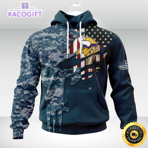 personalized nfl minnesota vikings hoodie special navy camo veteran design 3d unisex hoodie