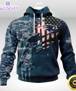 personalized nfl new england patriots hoodie special navy camo veteran design 3d unisex hoodie