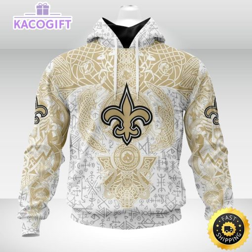 personalized nfl new orleans saints hoodie norse viking symbols unisex hoodie