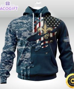 personalized nfl new orleans saints hoodie special navy camo veteran design 3d unisex hoodie