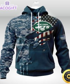 personalized nfl new york jets hoodie special navy camo veteran design 3d unisex hoodie