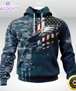 personalized nfl philadelphia eagles hoodie special navy camo veteran design 3d unisex hoodie