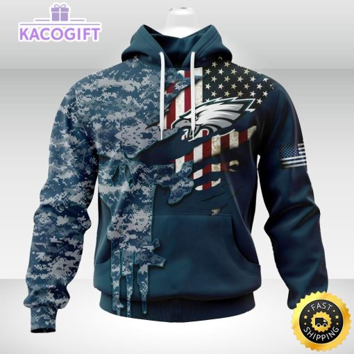 personalized nfl philadelphia eagles hoodie special navy camo veteran design 3d unisex hoodie