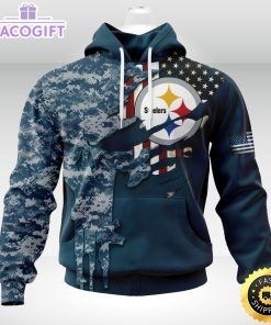 personalized nfl pittsburgh steelers hoodie special navy camo veteran design 3d unisex hoodie