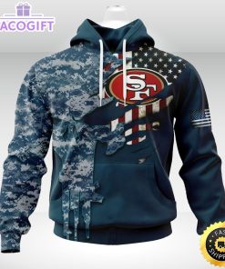 personalized nfl san francisco 49ers hoodie special navy camo veteran design 3d unisex hoodie
