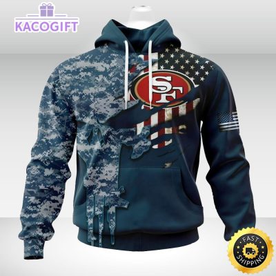 personalized nfl san francisco 49ers hoodie special navy camo veteran design 3d unisex hoodie