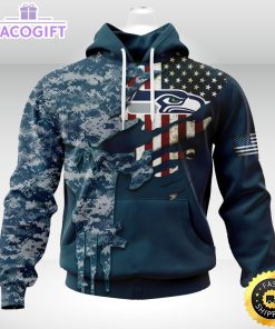 personalized nfl seattle seahawks hoodie special navy camo veteran design 3d unisex hoodie