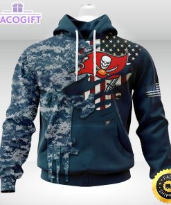 personalized nfl tampa bay buccaneers hoodie special navy camo veteran design 3d unisex hoodie