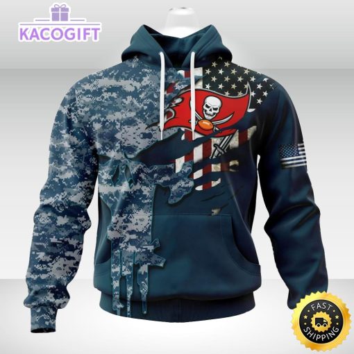 personalized nfl tampa bay buccaneers hoodie special navy camo veteran design 3d unisex hoodie