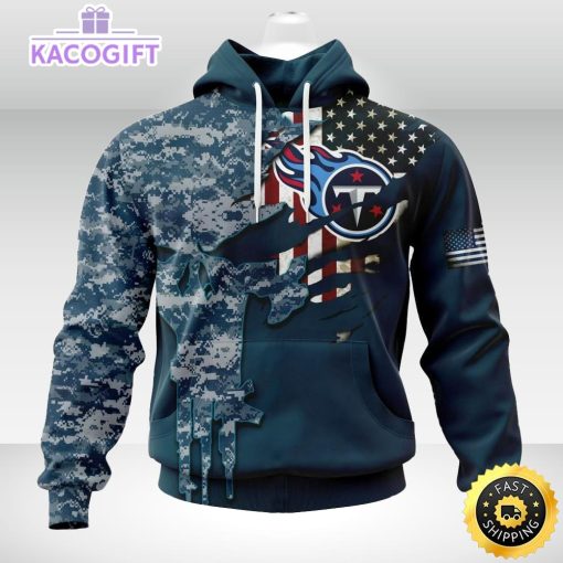 personalized nfl tennessee titans hoodie special navy camo veteran design 3d unisex hoodie