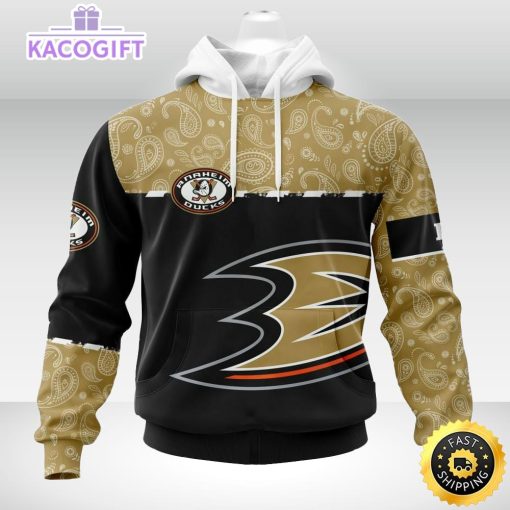 personalized nhl anaheim ducks hoodie specialized hockey with paisley unisex 3d hoodie