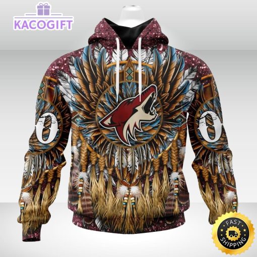 personalized nhl arizona coyotes hoodie special native hat costume design unisex 3d hoodie