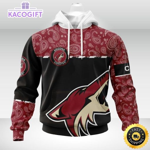 personalized nhl arizona coyotes hoodie specialized hockey with paisley unisex 3d hoodie