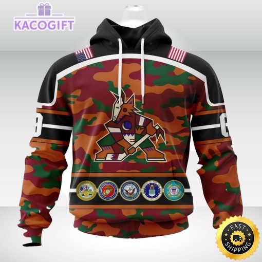 personalized nhl arizona coyotescamo patternand all military force logo 3d unisex hoodie