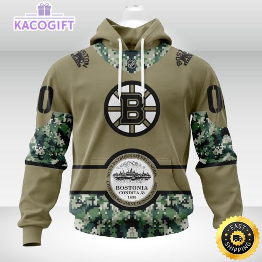 personalized nhl boston bruins hoodie military camo with city or state flag 3d unisex hoodie