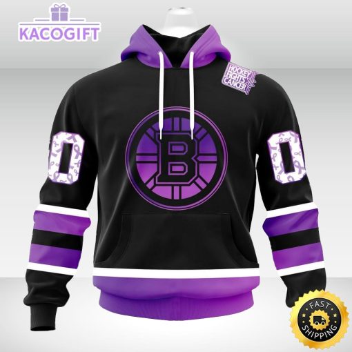 personalized nhl boston bruins hoodie special black hockey fights cancer unisex hoodie