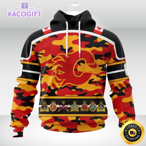 personalized nhl calgary flamescamo patternand all military force logo 3d unisex hoodie