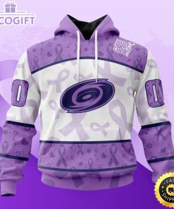 personalized nhl carolina hurricanes special lavender hockey fights cancer all over print unisex 3d hoodie