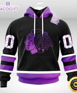 personalized nhl chicago blackhawks hoodie special black hockey fights cancer unisex hoodie