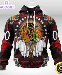 personalized nhl chicago blackhawks hoodie special native hat costume design 3d unisex hoodie