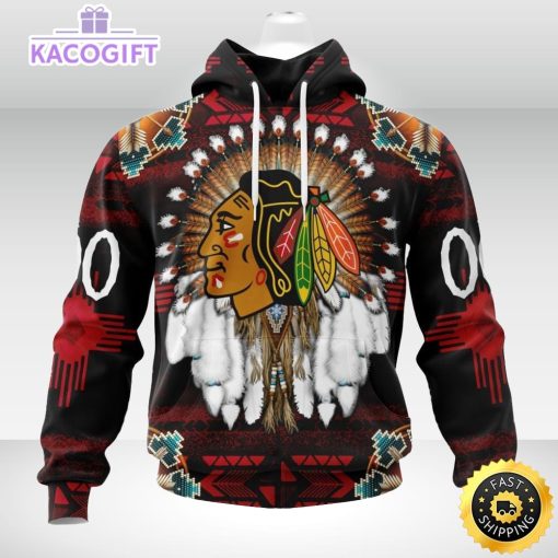 personalized nhl chicago blackhawks hoodie special native hat costume design 3d unisex hoodie