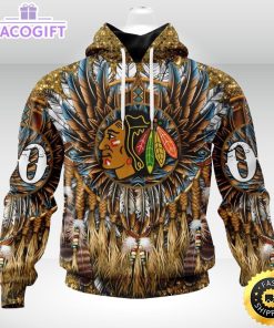 personalized nhl chicago blackhawks hoodie special native hat costume design unisex 3d hoodie