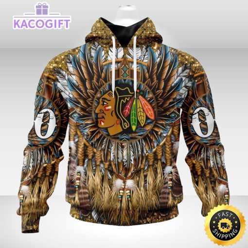 personalized nhl chicago blackhawks hoodie special native hat costume design unisex 3d hoodie