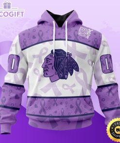 personalized nhl chicago blackhawks special lavender hockey fights cancer all over print unisex 3d hoodie