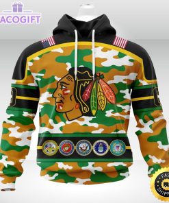 personalized nhl chicago blackhawkscamo patternand all military force logo 3d unisex hoodie
