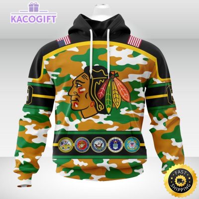 personalized nhl chicago blackhawkscamo patternand all military force logo 3d unisex hoodie