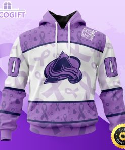 personalized nhl colorado avalanche special lavender hockey fights cancer all over print unisex 3d hoodie