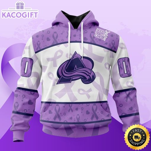 personalized nhl colorado avalanche special lavender hockey fights cancer all over print unisex 3d hoodie